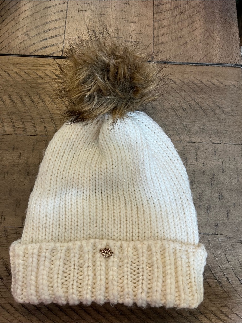 LC Lauren Conrad Cream Knit Pom Pom Beanie 0020